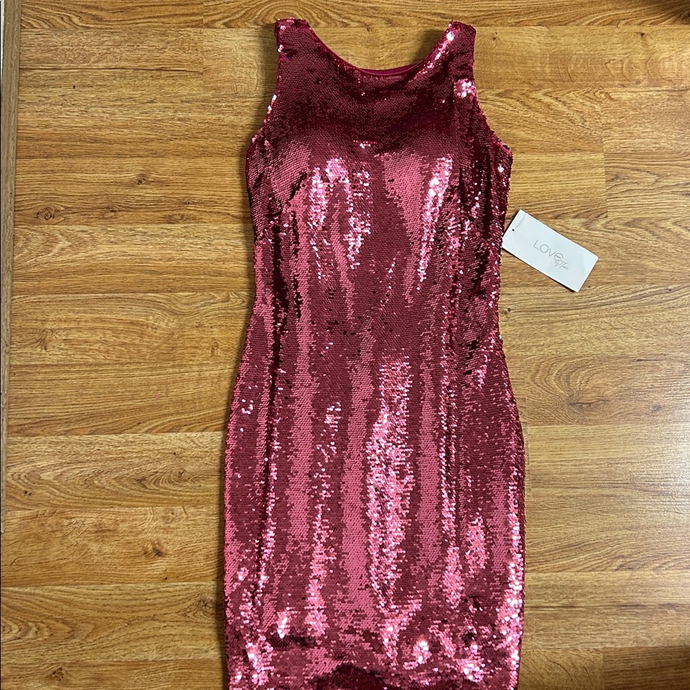 LOVE by Theia Sparkling Sequin Mini Dress - Deep Red Sz 8